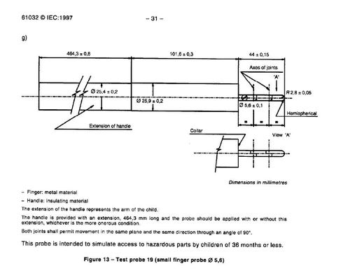 IEC61032 μικρός έλεγχος 19 δάχτυλων δοκιμής ασφάλειας παιδιών